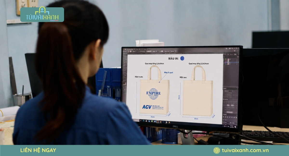 Túi Vải Xanh tư vấn chất liệu, màu sắc và thiết kế túi vải không dệt phù hợp với hình ảnh thương hiệu Empire Duty Free và yêu cầu của ACV.