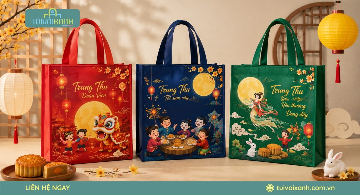 Túi vải không dệt đựng bánh trung thu theo yêu cầu với thiết kế riêng, in logo sắc nét