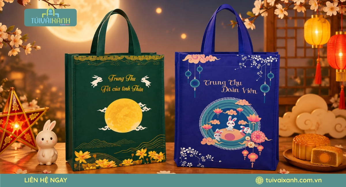 Túi vải không dệt đựng bánh trung thu theo yêu cầu với thiết kế riêng, in logo sắc nét