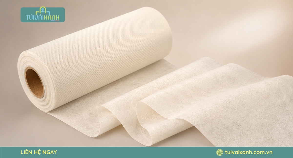 Chất liệu vải không dệt 80 GSM màu trắng kem mang đến độ bền cao, bề mặt đẹp và phù hợp cho túi mua sắm cao cấp của Empire Duty Free.