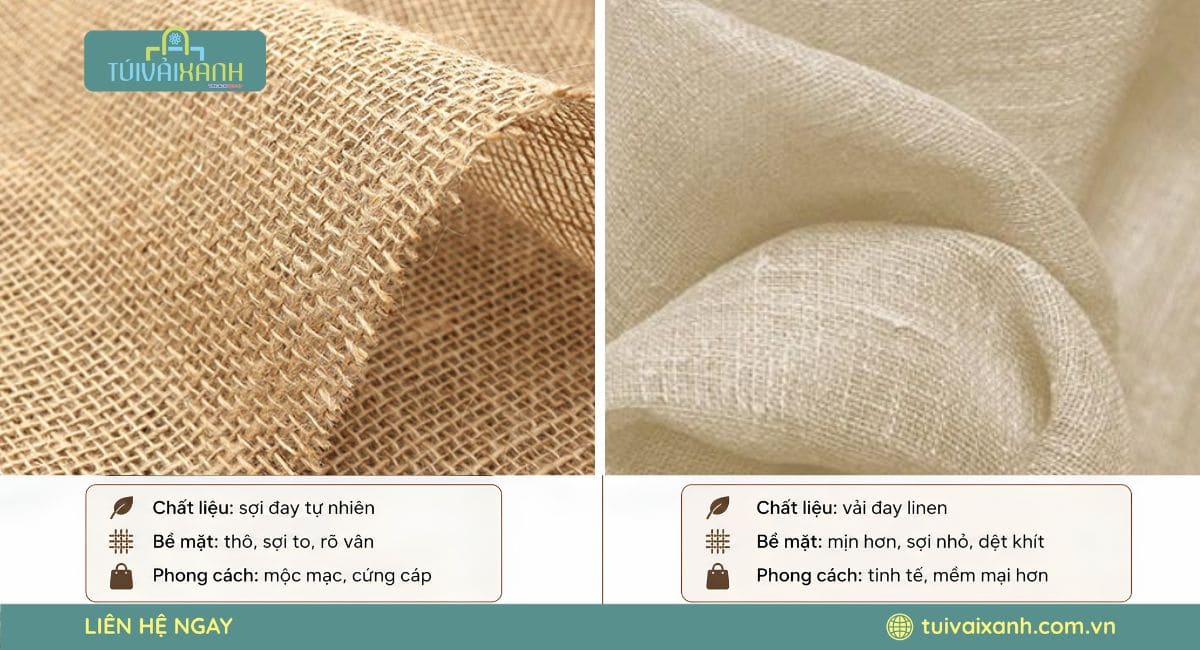Chất liệu túi vải đay tự nhiên và túi vải đay linen