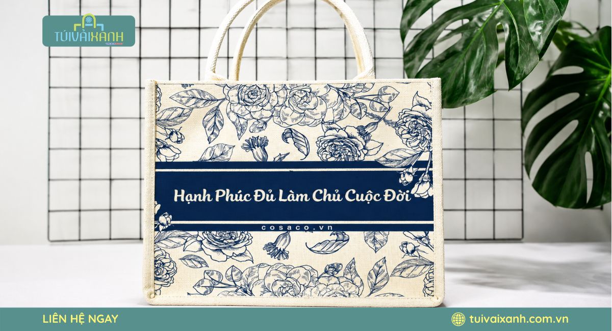 Túi vải đay in lụa họa tiết full mặt túi
