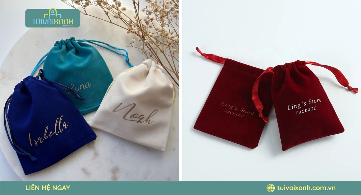 Túi vải nhung in logo theo yêu cầu tạo điểm nhấn sang trọng cho thương hiệu
