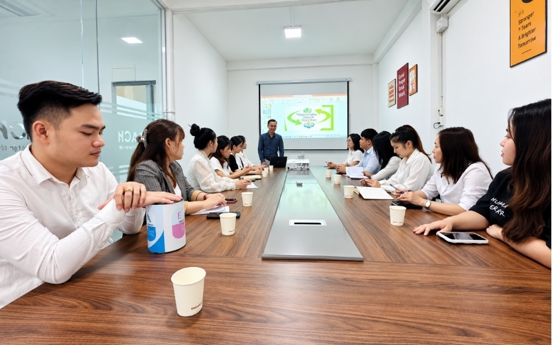 Phòng họp công ty rộng rãi đầy đủ tiện nghi