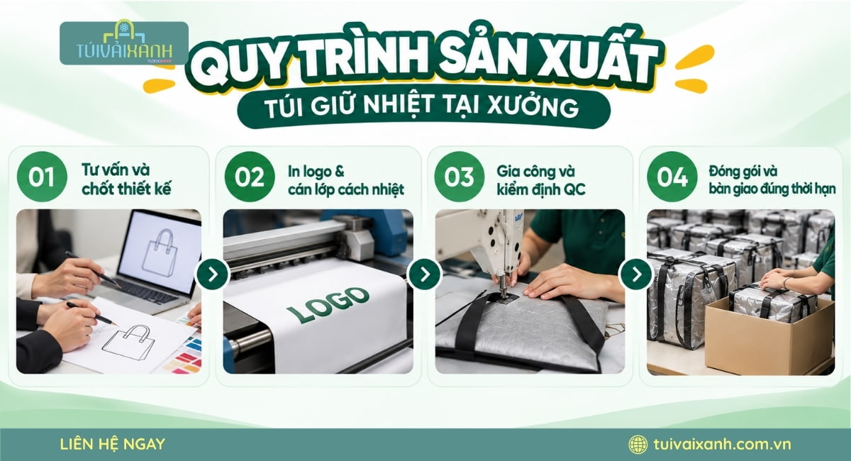 Quy trình sản xuất túi giữ nhiệt tại xưởng
