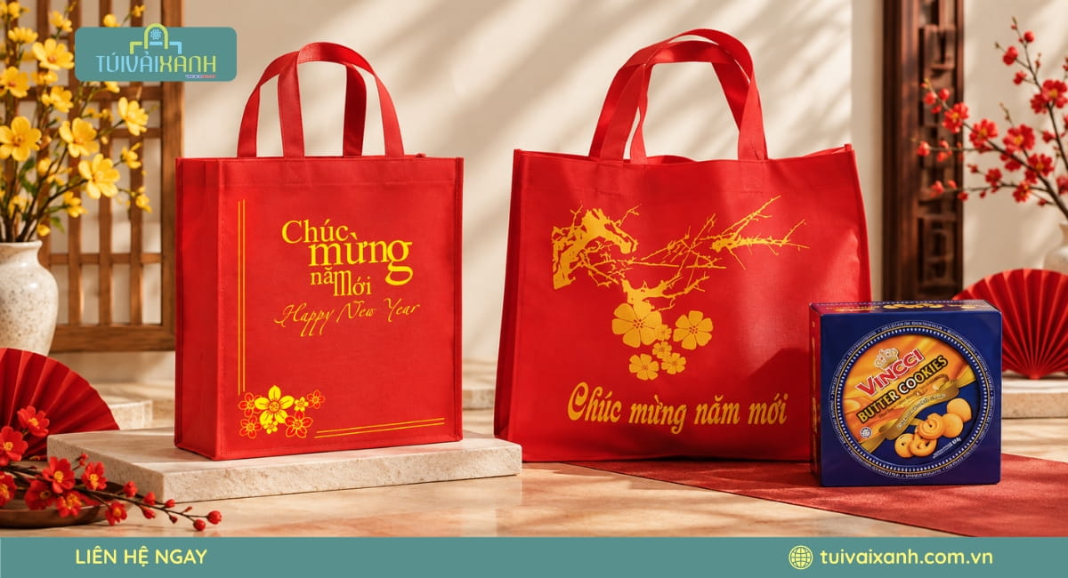 Mẫu túi vải đựng bánh kẹo, mứt Tết phù hợp đóng gói quà biếu dịp lễ Tết