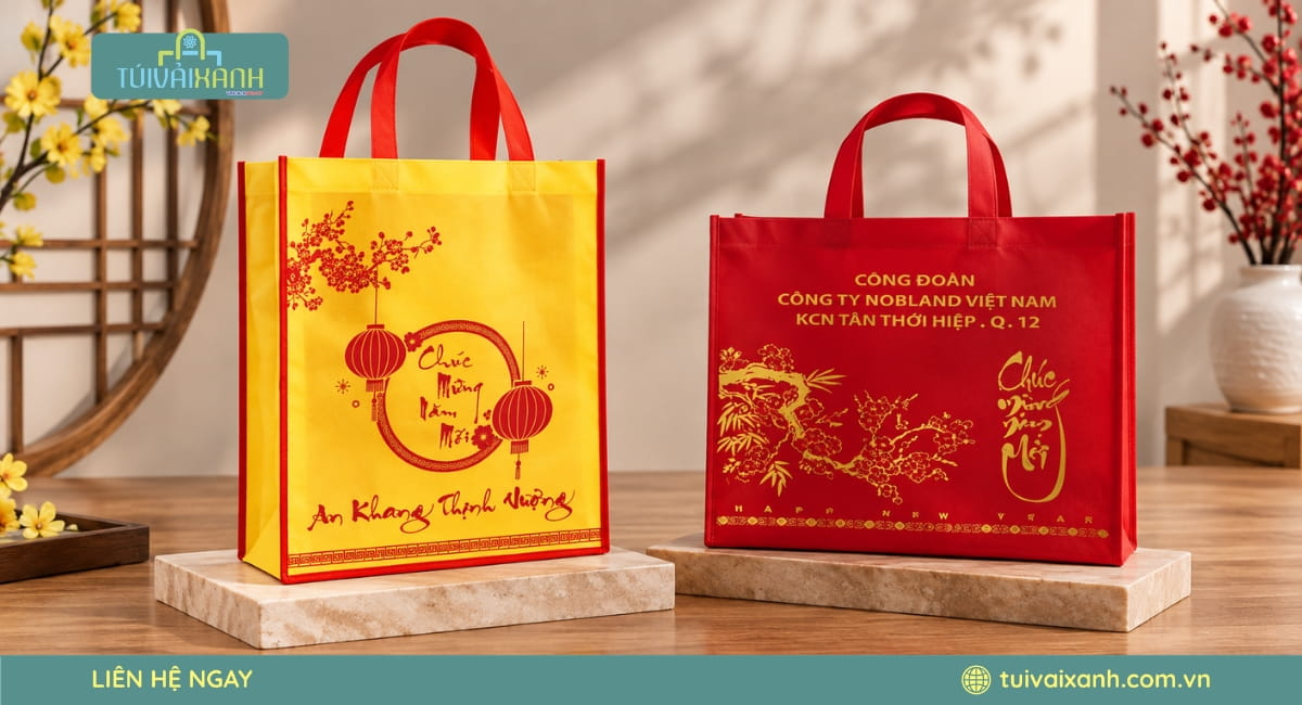 Túi vải đựng bánh kẹo, mứt Tết in theo nhận diện giúp tăng khả năng quảng bá thương hiệu