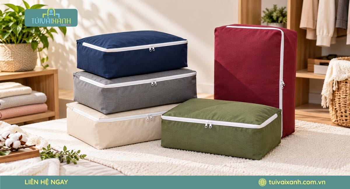 Túi vải đựng chăn mền in logo giúp đồng bộ nhận diện thương hiệu