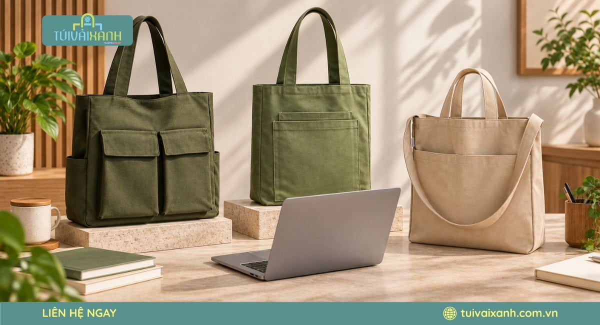 Các kiểu dáng túi vải đựng laptop tiện lợi cho học tập và công việc tại Túi Vải Xanh