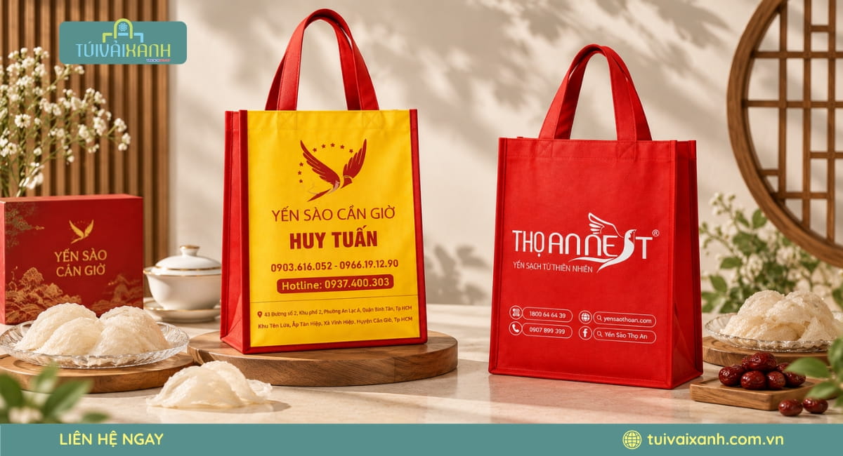 Túi vải đựng yến sào in logo đồng bộ hình ảnh và nhận diện thương hiệu