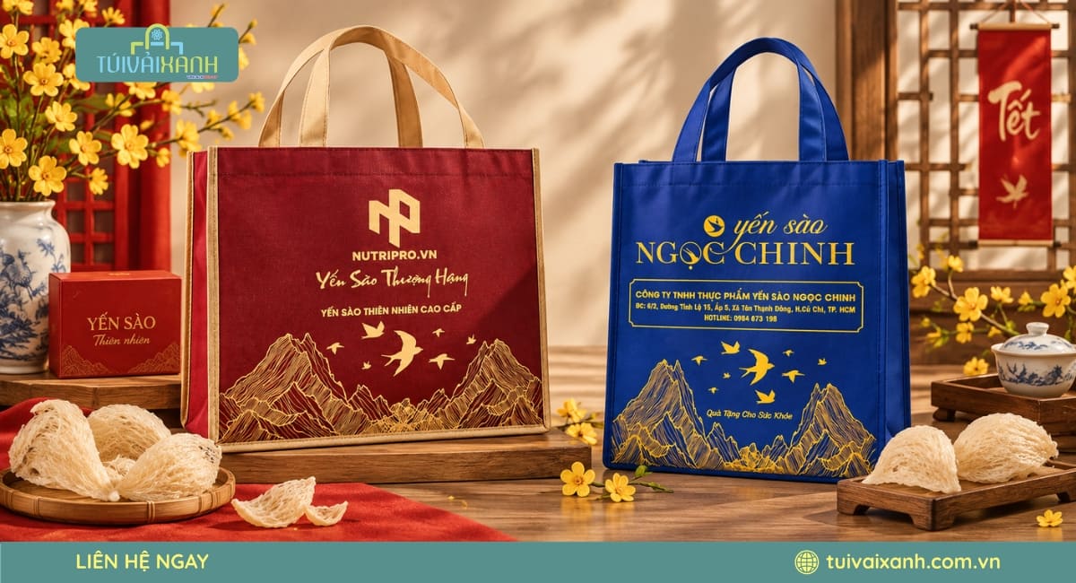 Mẫu túi vải đựng yến sào thiết kế sang trọng, phù hợp các dòng quà tặng cao cấp
