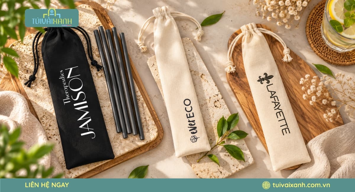 Hướng dẫn vệ sinh và bảo quản túi vải đựng ống hút đúng cách để hạn chế ẩm mốc, bám bẩn.