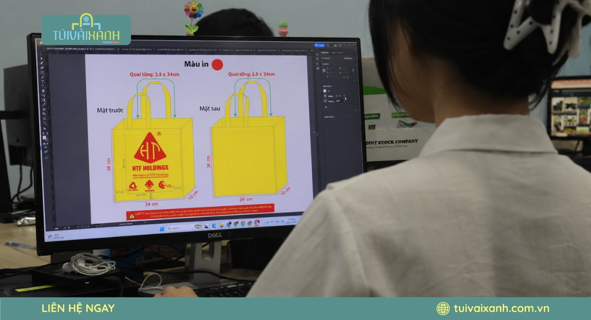 Túi Vải Xanh thiết kế logo nhận diện của 4 thương hiệu trên một mặt túi