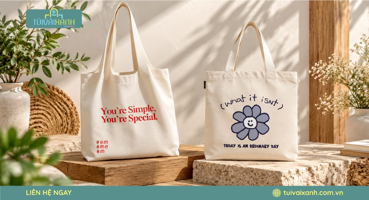 Công nghệ in túi vải đi làm giúp thể hiện logo, slogan và họa tiết thương hiệu theo yêu cầu.