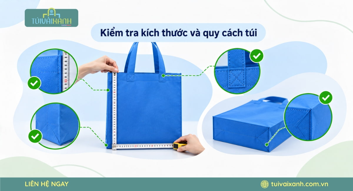 Kiểm tra kích thước và quy cách túi vải không dệt