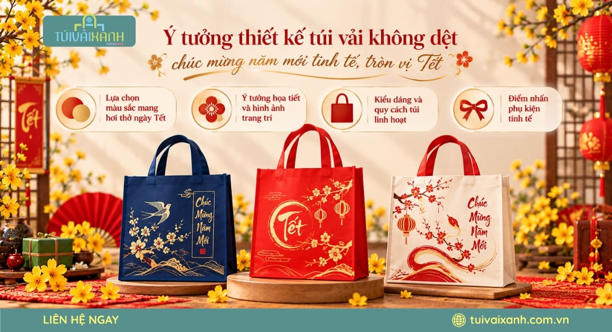 Thiết kế túi vải không dệt chúc mừng năm mới tròn vị Tết